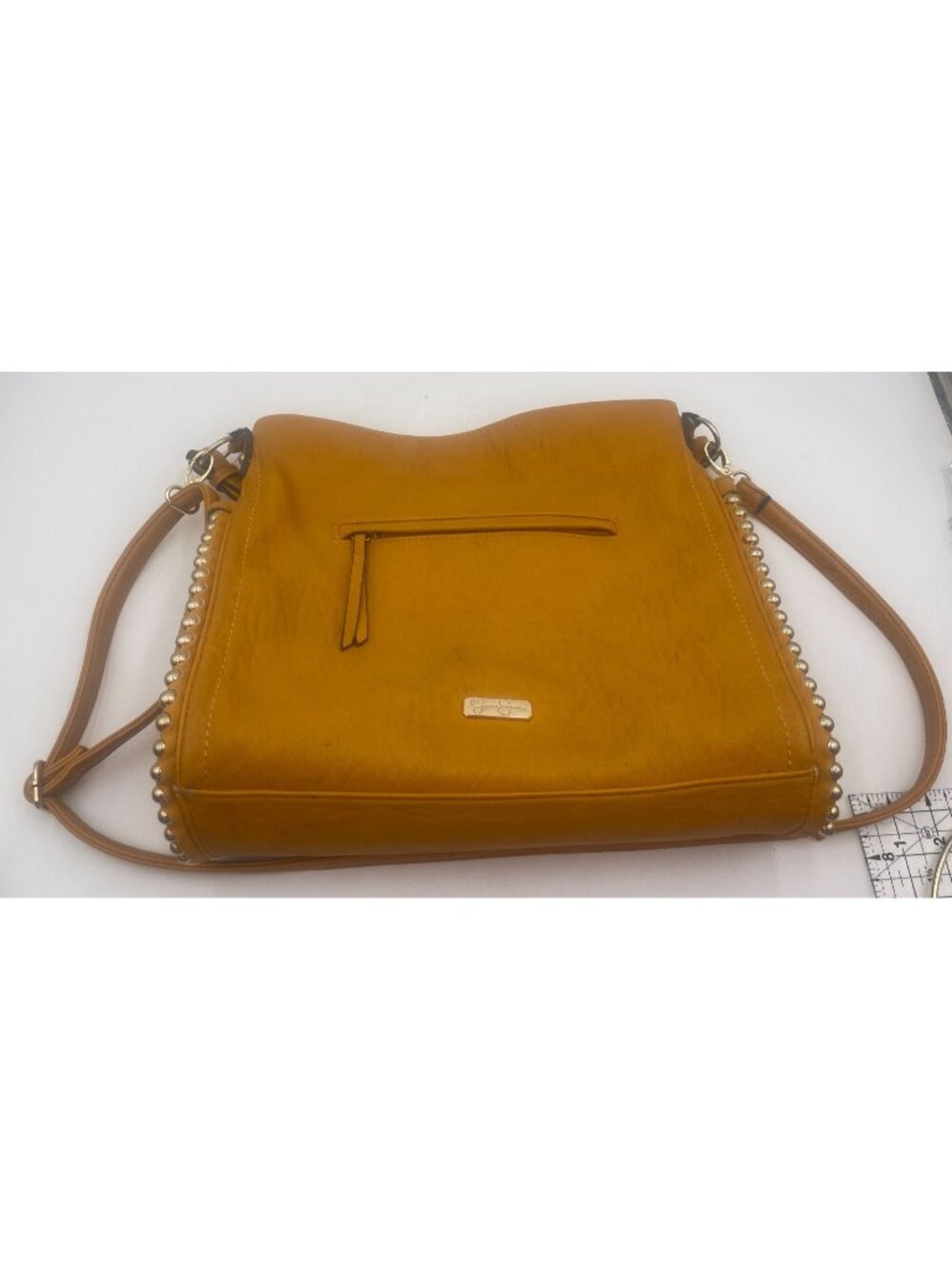 Jessica Simpson Mustard Yellow Faux Leather Shoulder Bag Gold Stud Accents